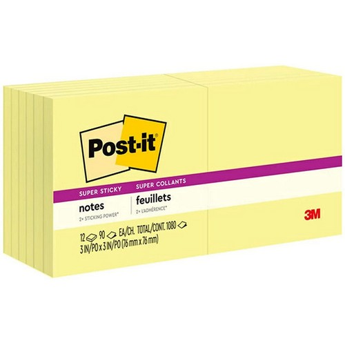 Post+it+Super+Sticky+Notes+Canary+Yellow+76mm+x+76mm+Pk12