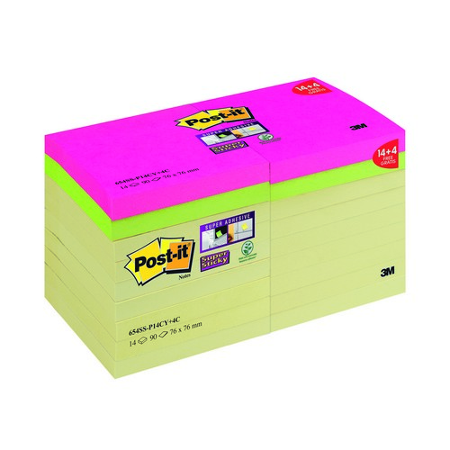 Postit+Super+Sticky+Notes+Canary+Yellow+%2B+4+FOC+76mmx76mm+Pk18+%28PROMO+14+CY+%2B+4+Colour+FOC%29