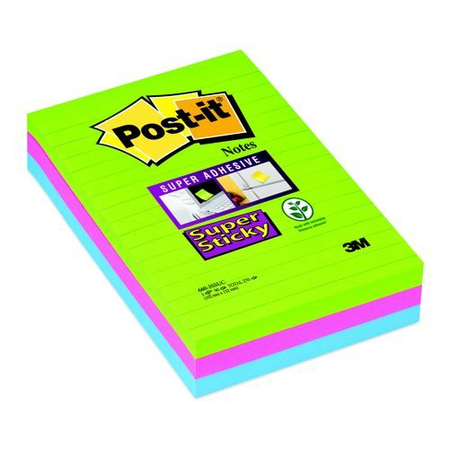 PostIt+Notes+6x4+Super+Sticky+Ruled+Ultra+Assorted+Pack+3