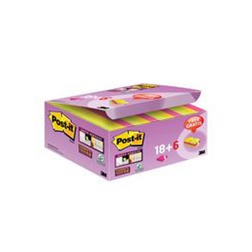 Postit+Super+Sticky+Notes+47.6x47.6mm+Assorted+Pack+24
