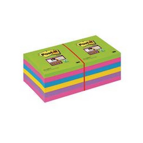 Postit+Super+Sticky+Removable+Notes+Pad+90+Sheets+76x76mm+Ultra+Assorted+Pack+12