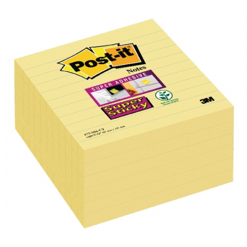 Postit+Super+Sticky+Notes+Canary+Yellow+Lined+101x101+Pack+6