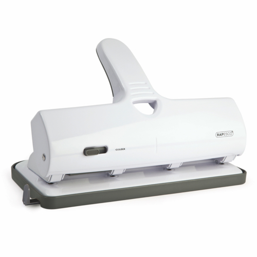 Rapesco+ALU+40+Heavy+Duty+4+Hole+Punch+Chrome+and+White