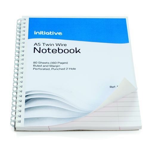 Initiative+Twinwire+Bound+Notebook+A5%2B+Ruled+Margin+Perforated+70gsm+160+pages