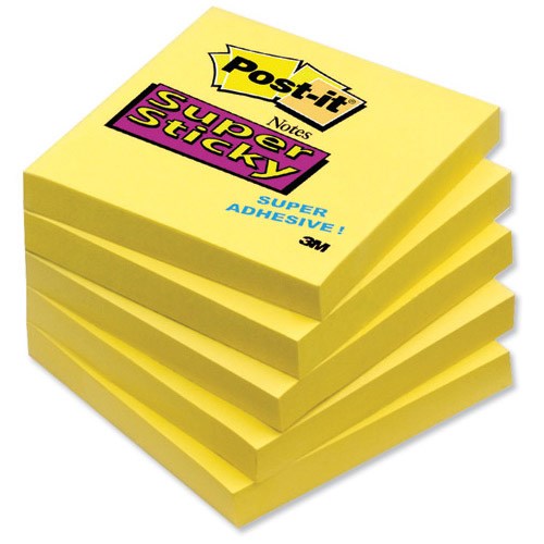 Postit+Super+Sticky+Removable+Notes+Pad+90+Sheets+76x76mm+Yellow