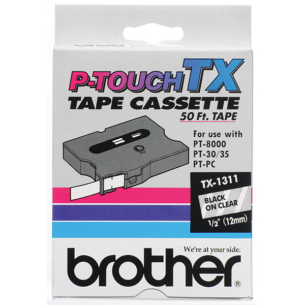 Brother+12mm+%281%2F2%26quot%3B%29+Black+on+Clear+Laminated+Tape+%2815m%2F50%26apos%3B%29+%281%2FPkg%29+For+Use+in+TX+P-touch%3A+PC%2F30%2F35%2F8000