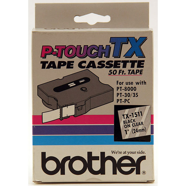 Brother+24mm+%281%26quot%3B%29+Black+on+Clear+Laminated+Tape+%2815m%2F50%26apos%3B%29+%281%2FPkg%29+For+use+in+TX+P-Touch%3A+PC%2F30%2F35%2F8000