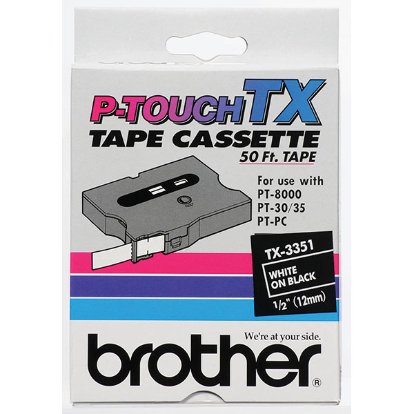 Brother+12mm+%281%2F2%26quot%3B%29+White+on+Black+Laminated+Tape+%2815m%2F50%26apos%3B%29+%281%2FPkg%29+For+use+in+TX+P-Touch%3A+PC%2F30%2F35%2F8000