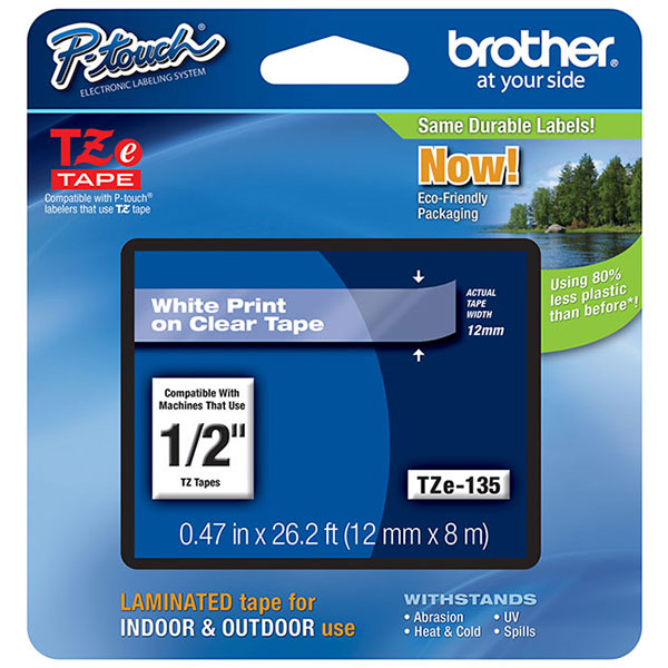 Brother+12mm+%281%2F2%26quot%3B%29+White+on+Clear+Tape+%288m%2F26.2%26apos%3B%29+%281%2FPkg%29+For+use+in+P-Touch%3A+All+TZ+Machines