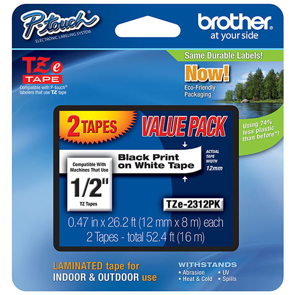 Brother+12mm+%281%2F2%26quot%3B%29+Black+on+White+Laminated+Tape+%282+Pack+of+TZ231%29+%288m%2F26.2%26apos%3B%29+For+use+in+TZ+P-Touch%3A+All+TZ+Machines