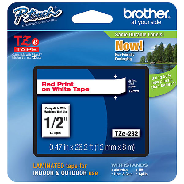 Brother+12mm+%281%2F2%26quot%3B%29+Red+on+White+Laminated+Tape+%288m%2F26.2%26apos%3B%29+%281%2FPkg%29+For+use+in+TZ+P-Touch%3A+All+TZ+Machines