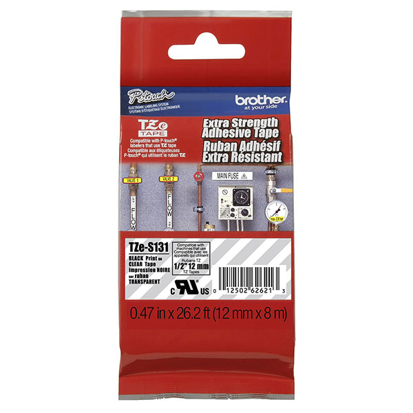 Brother+12mm+%281%2F2%26quot%3B%29+Black+on+Clear+Extra+Strength+Super+Adhesive+Industrial+Tape+%288m%2F26.2%26apos%3B%29+%281%2FPkg%29+For+use+in+TZ+P-Touch%3A+All+TZ+Machines