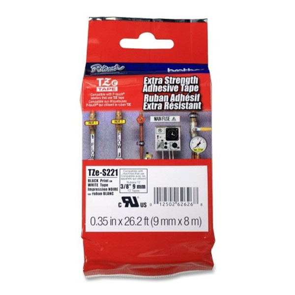 Brother+9mm+%283%2F8%26quot%3B%29+Black+on+White+Extra+Strength+Super+Adhesive+Industrial+Tape+%288m%2F26.2%26apos%3B%29+%281%2FPkg%29+For+use+in+TZ+P-Touch%3A+All+TZ+Machines