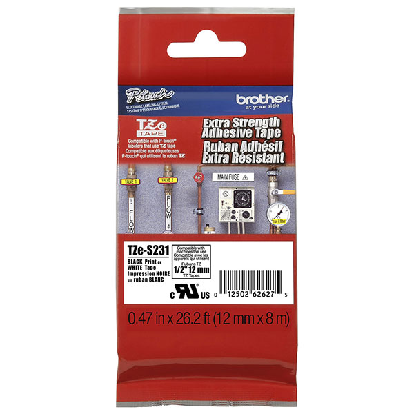Brother+12mm+%281%2F2%26quot%3B%29+Black+on+White+Extra+Strength+Super+Adhesive+Industrial+Tape+%288m%2F26.2%26apos%3B%29+%281%2FPkg%29+For+use+in+TZ+P-Touch%3A+All+TZ+Machines