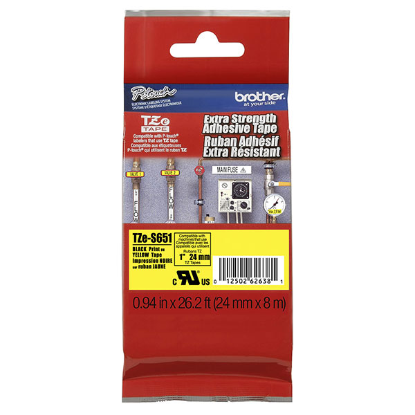 Brother+24mm+%281%26quot%3B%29+Black+on+Yellow+Extra+Strength+Super+Adhesive+Industrial+Tape+%288m%2F26.2%26apos%3B%29+%281%2FPkg%29+For+use+in+TZ+P-Touch%3A+PT-53055036009200DX9200PC94009500PC9600