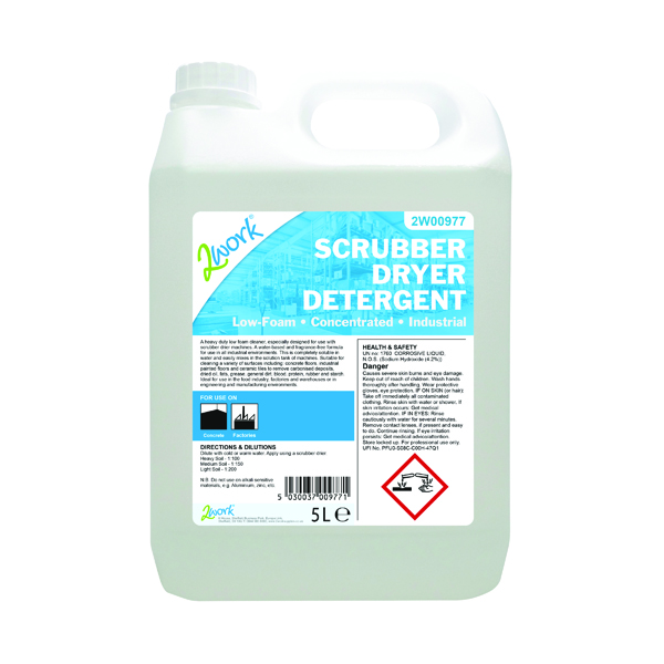2Work Low Foam Scrubber Dryer Detergent Fragrance-Free 5 Litre 
