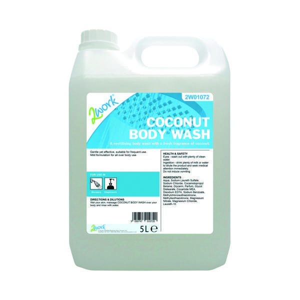 2Work Mild Coconut Body Wash 5 Litre Bulk Bottle 2W01072