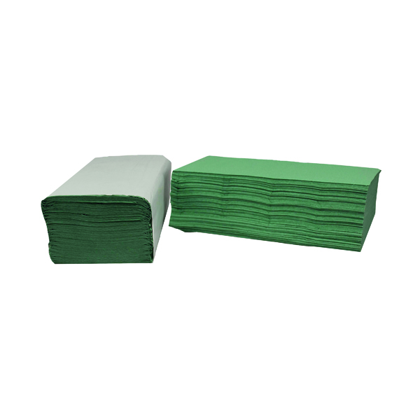 2Work 1-Ply I-Fold Hand Towels Green (Pack of 3600) 2W70105