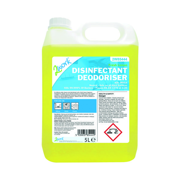 2Work Bactericidal Disinfectant Deodoriser Lemon Scent 5 Litre202