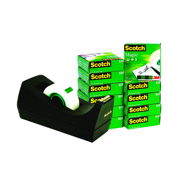 Scotch Magic Tape 810 19mm x 33m (Pack of 12) with Free Dispenser SM12