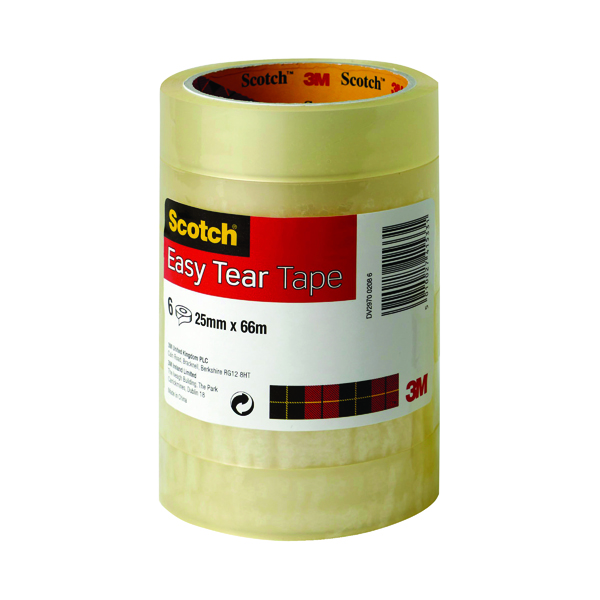 Scotch Easy Tear Clear Tape 25mm x 66m (Pack of 6) ET2566T6