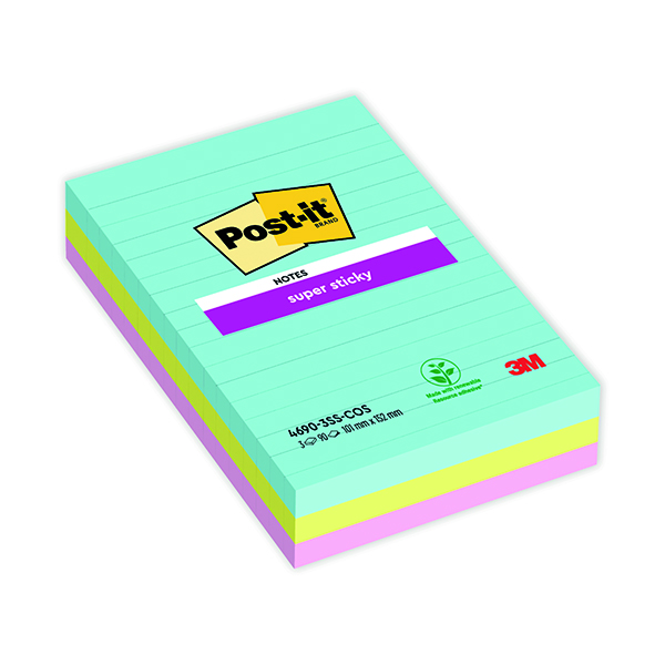 Post-it Notes Super Sticky 101x152mm Miami (Pack of 3) 4690-SS3-MIA