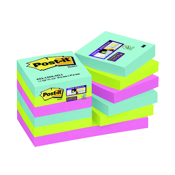 Post-it Notes Super Sticky 47.6x47.6mm Miami (Pack of 12) 622-12SS-MIA