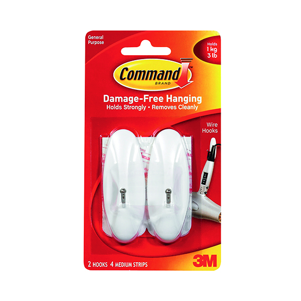 3M Command Medium Wire Hooks With Command Strips 17068