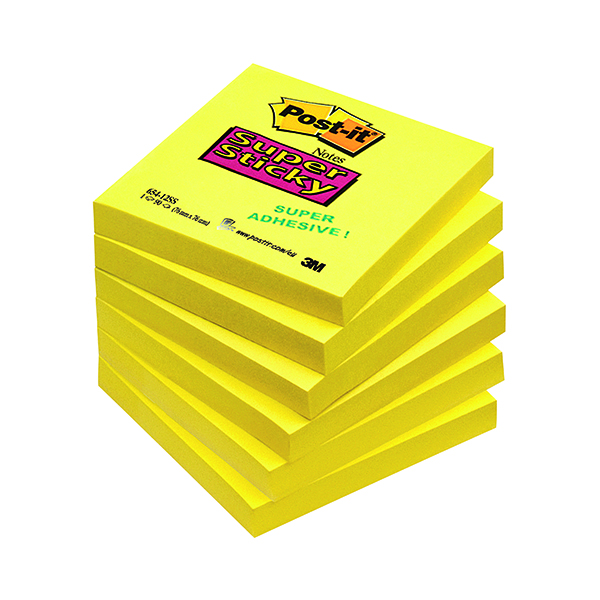 Post-it+Notes+Super+Sticky+76x76mm+Ultra+Yellow+90+Sheets+%28Pack+of+6%29+654-S6