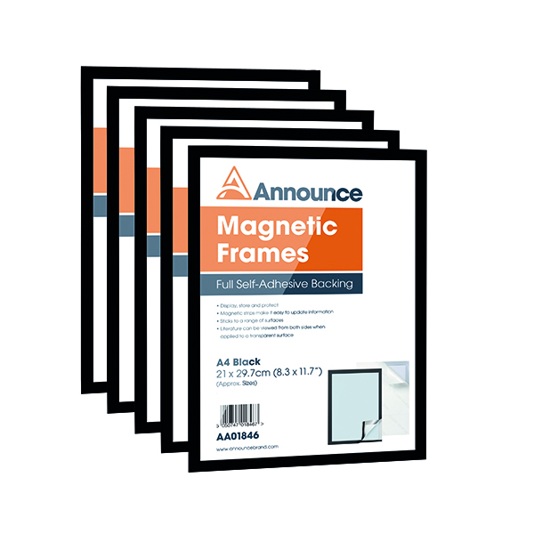 Announce Magnetic Frame A4 Black (Pack of 5) AA01847