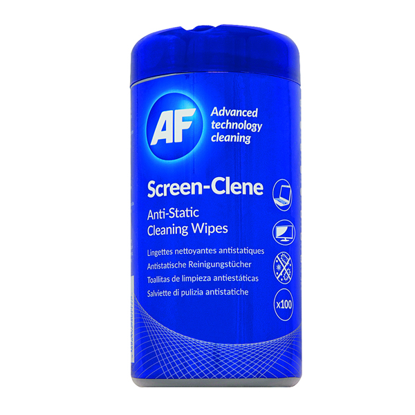AF Screen-Clene Anti-Static Screen Wipes Tub (Pack of 100) ASCR100T