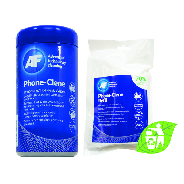 AF Phone-Clene Telephone Wipes Tub (Pack of 100) FOC Phone-Clene Refill