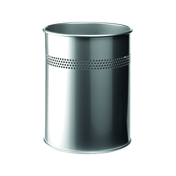 Durable Metal Waste Bin 15 Litre Silver 3300/23