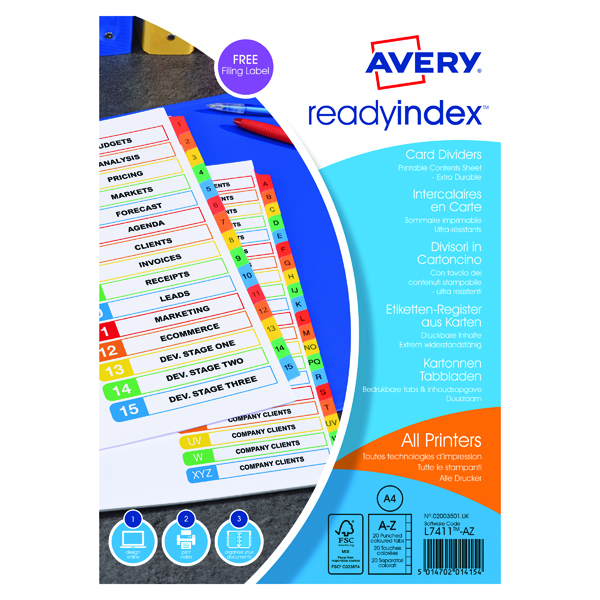 Avery Mylar Readyindex A-Z Punched 02003501