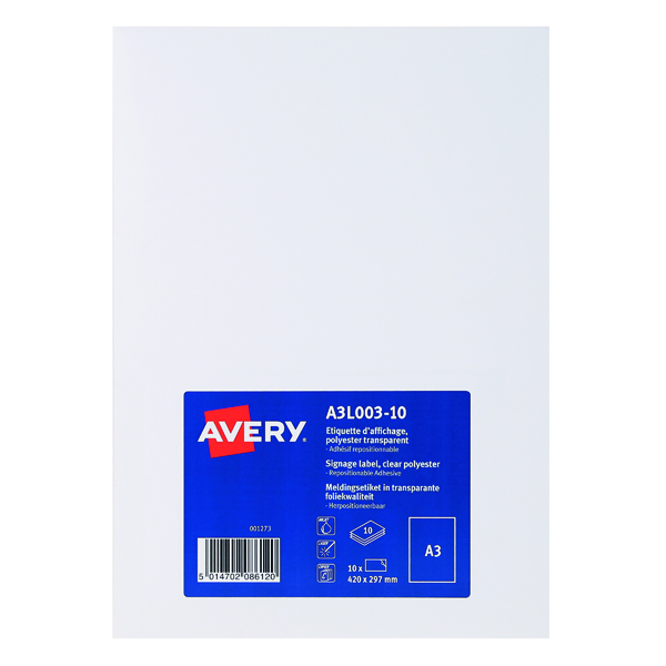 Avery Display Labels A3 Clear (Pack of 10) A3L003-10