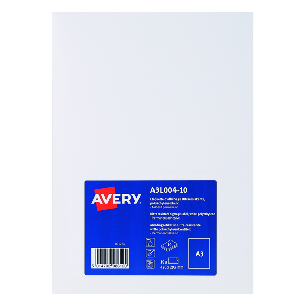 Avery Permanent Display Labels A3 (Pack of 10) A3L004-10