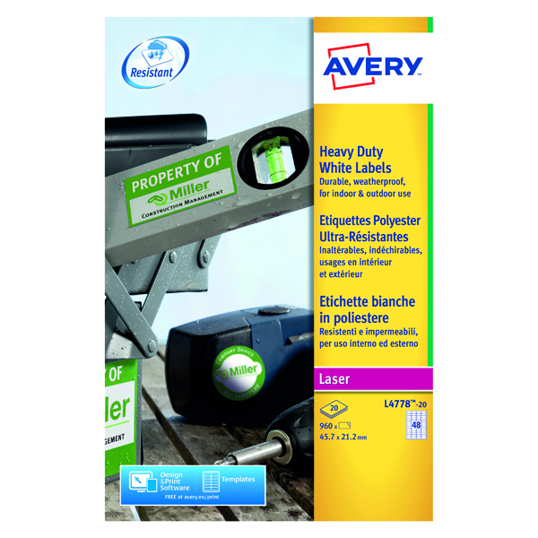Avery Laser Label Heavy Duty 48 Per Sheet White (Pack of 960) L4778-20