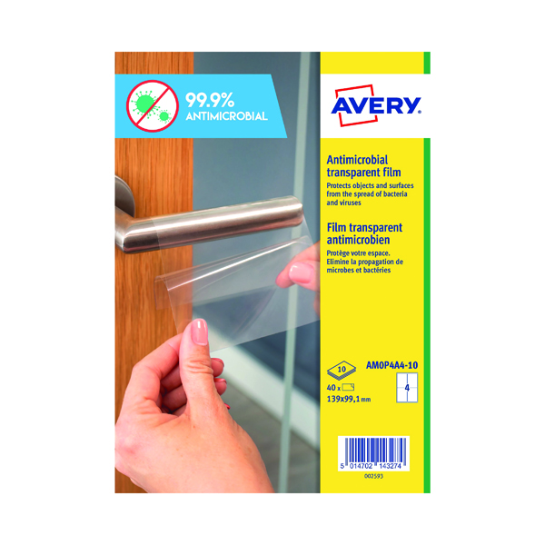 Avery Permanent A4 Antimicrobial Film Labels (Pack of 40) AMOP4A4-10