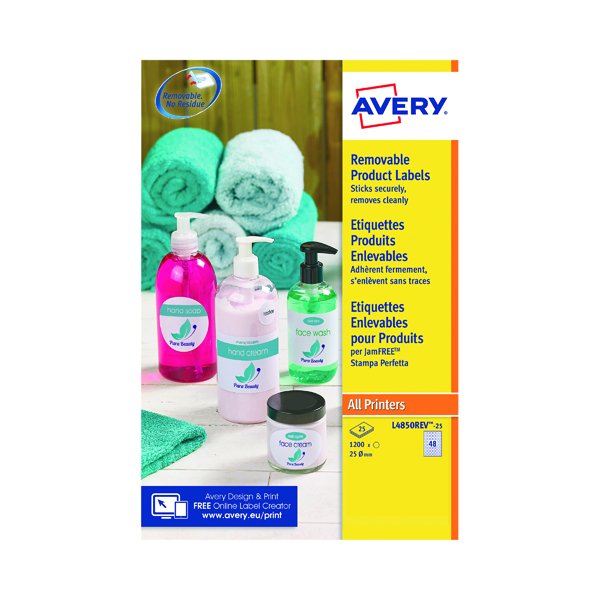 Avery Removable Labels Round 25mm White (Pack of 1200) L4850REV-25