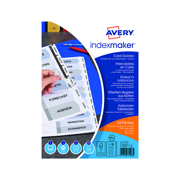 Avery Index Maker Divider 10-Part White A4 Extra-Wide  01999001