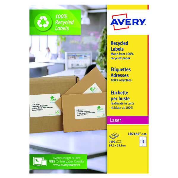 Avery Laser Labels Recycled 16 Per Sheet Wht (Pack of 1600) LR7162-100