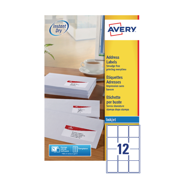 Avery Inkj Label 63.5x72mm 12 Per Sheet White (Pack of 1200) J8164-100