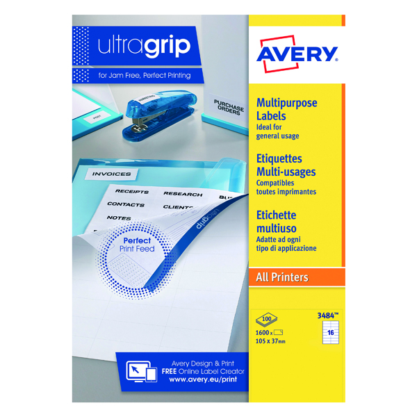 Avery Ultragrip Labels 105x37mm 16 Per Sheet Wht (Pack of 1600) DPS16-100
