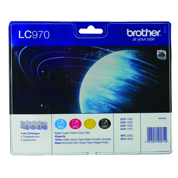 Brother LC-970 Black /Cyan/magenta/Yellow Inkjet Cartridge (Pack of 4) LC970VALBP