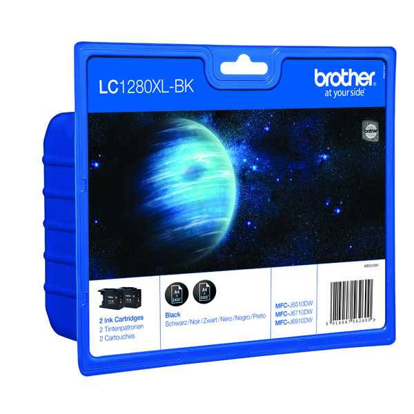 Brother+LC-1280XL+High+Yield+Black+Inkjet+Cartridge+%28Pack+of+2%29+LC1280XLBKBP2