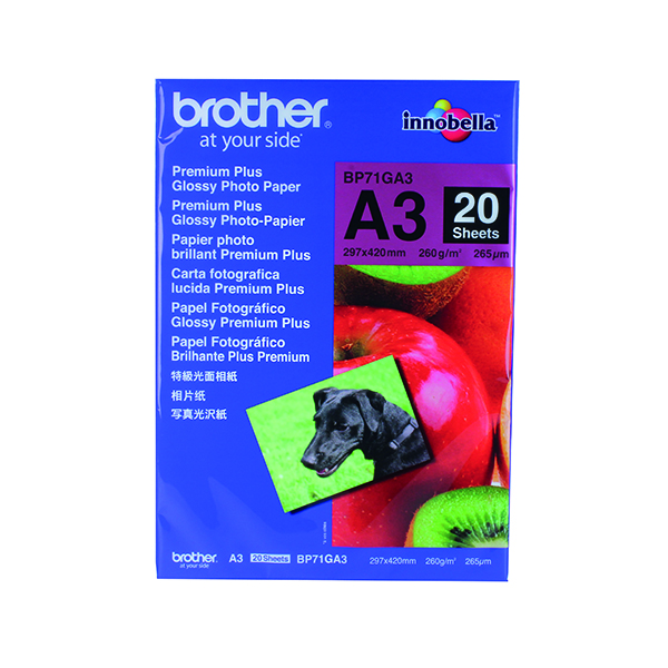 Brother A3 Premium Plus Glossy Photo Paper (Pack of 20) BP71GA3