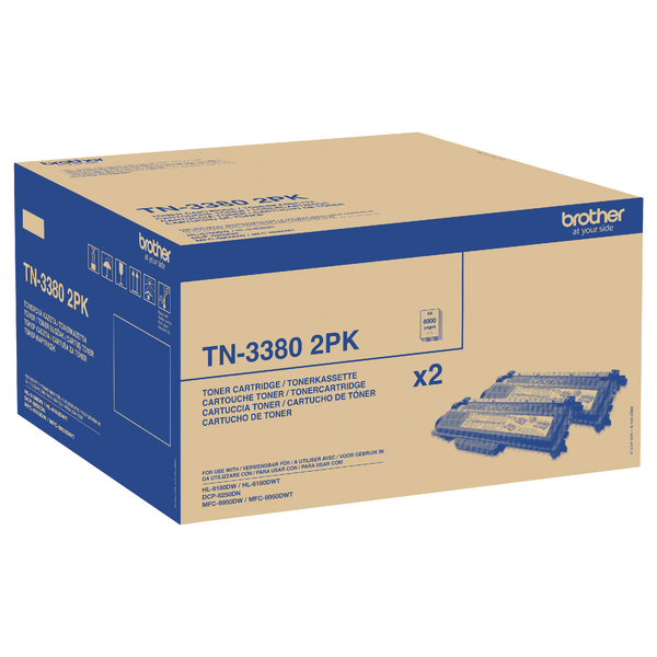 Brother High Yield Laser Black Toner Cartridge Twin Pack TN3380TWIN