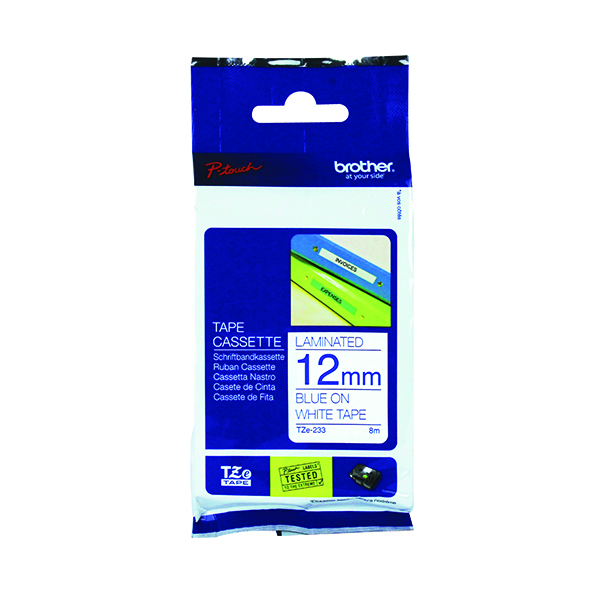 Brother P-Touch 12mm Blue on White TZE233 Labelling Tape TZE233