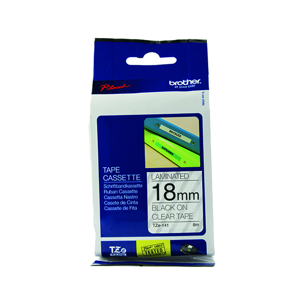 Brother P-Touch 18mm Black on Clear TZE141 Labelling Tape TZE141
