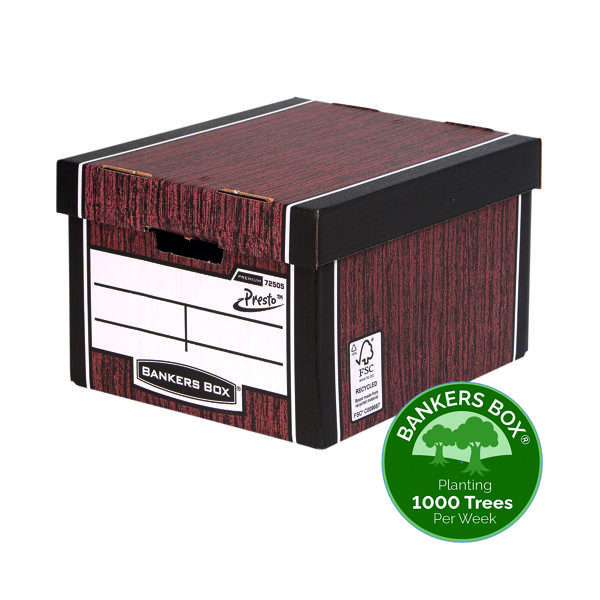 Fellowes Bankers Box Premium Presto Classic Storage Box Woodgrain (Pack of 10+2) 7250501